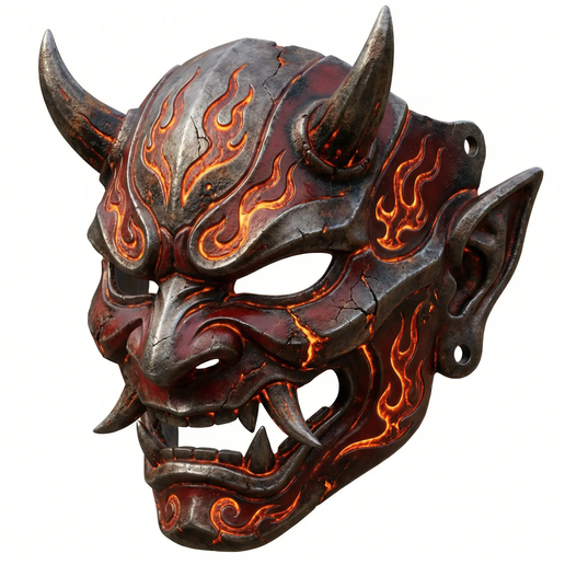 🔥 Máscara de demonio de fuego Oni-Hannya・Archivo STL para Impresión 3D ...
