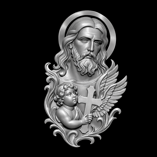 Jesus with angel - bas-relief 3D model ready for 3d printing