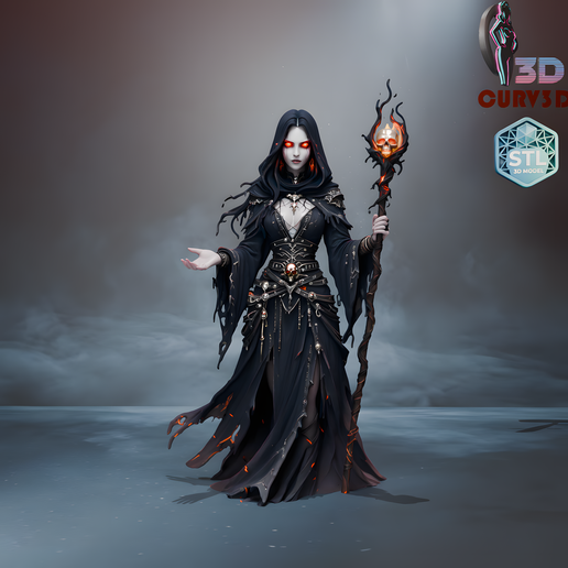 Dark Sorceress Necromancer Witch - Fantasy Miniature STL 3D Print