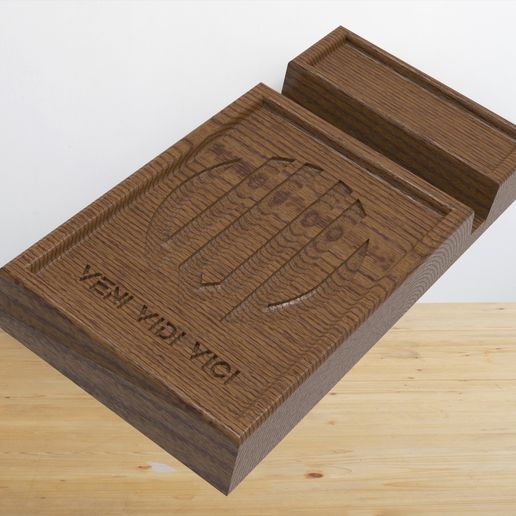 untitled.137.jpg Support pour téléphone, modèle STL à télécharger et fraisage CNC ou impression 3D avec gravure de Veni Vidi Vici.