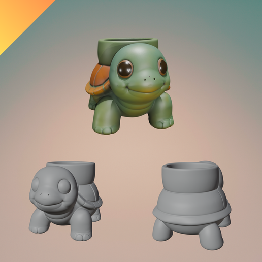 Cute Turtle Animal Planter – 3D Printable Flower Pot for Home Decor, Nature Lovers, and Collectors - 3D model önizlemesi
