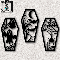project_20230908_1646105-01.png STL file Three Coffins Halloween Pack wall art halloween wall decor・3D printer design to download
