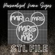 Stl-file-10.png Mickey ears Mr Mrs Ornament / Mickey ear / Mr Mrs Sign / topper