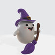 4.png Halloween Ghost Witch with Broom – Spooky Decor, Adorable Ghost Figurine, Witch Hat Collectible