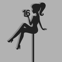 Girl Silhouette 16 v1.png STL file 16th Birthday Girl Silhouette Cake Topper・Model to download and 3D print
