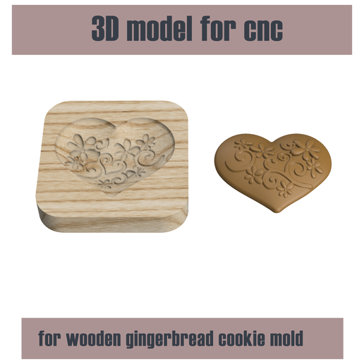 💜 Gingerbread mold Heart 02・ STL File for CNC machining - Laser