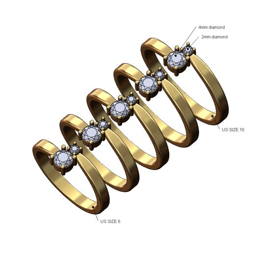STL file Overlapping 4mm 2mm diamonds bypass ring US sizes 6to10 3D ...