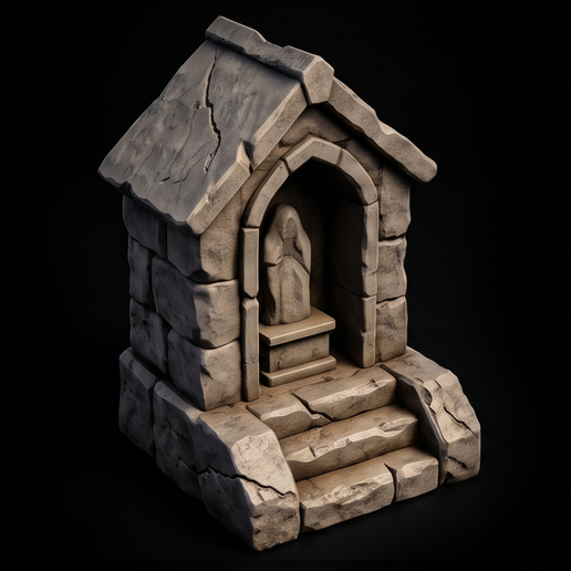 Gothic Stone Shrine with Statuette | Roadside Chapel Scatter Terrain STL