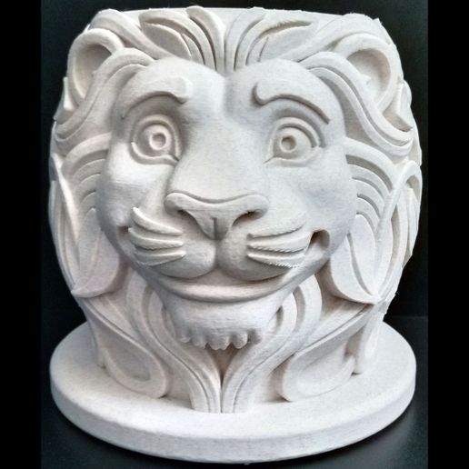 **Ornate Lion Planter - Decorative Floral Lion Pot STL - Succulent Holder & Desk Buddy** 3D model