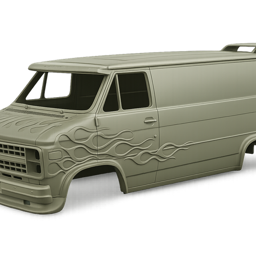 1970's custom Chevy Van, classic style, embossed flames, hollow body, rc trucks, cars, scale models