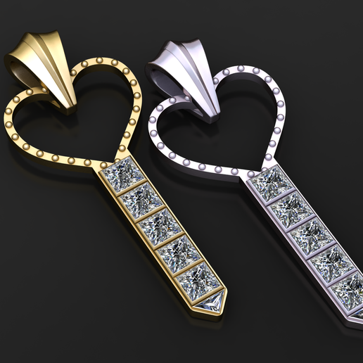 Heart Diamond Key Pendant
