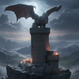 1761057680358-019a0737-7a12-7b7e-930e-71fae06bc50d.png Sentinela do Fogo Lunar - Dragão empoleirado na torre