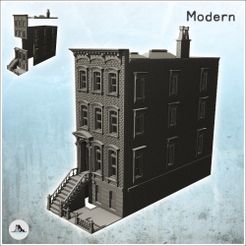 1-PREM.jpg STL file Modern brick building with front and back stairs (19) - Downtown Modern WW2 WW1 World War Diaroma Wargaming RPG・3D printing design to download