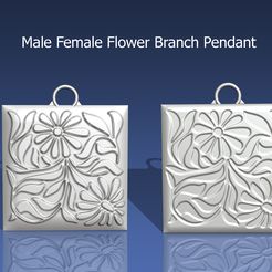 flower-pendant-B09.jpg Fichier STL Homme Femme fleur Pendentif branche・Objet imprimable en 3D à télécharger