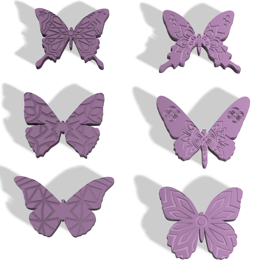 POLYMER CLAY CUTTERS BUTTERFLIES MANDALA X6 DESIGNS 3D model