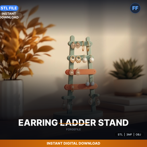 Ladder Style Earring Organizer, Tiered Rungs, Holds Many - 3D Printable STL File
