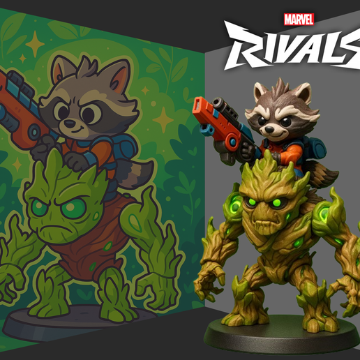 🚀 Groot y Mapache Cohete Chibi - Marvel Rivals・Archivo STL para ...