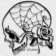 project_20240421_1220528-01.png Gothic Skull and Rose wall art skull rose spider web wall decor 2d art