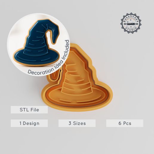 Wizard Hat Cutter & Stamp Bundle, 6-Piece Set for Cookies & Fondant, Halloween Magic Hat, Sorcery & Mystic Designs, Sizes S/M/L