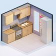Low-poly-kitchen-2.jpg Low poly orthographic view of kitchen in a studio house Low-poly CG model