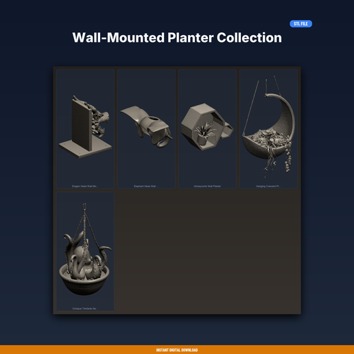 Wall-Mounted Planter Collection - 5-Model STL Bundle