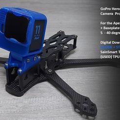 GOPRO-MINI-2.jpg Archivo STL GoPro Hero 11 Negro Mini Protector de cámara Para el Apex 5 RC / DC marcos + Placa base fija inclinación de la cámara 5 - 40 grados・Modelo imprimible en 3D para descargar