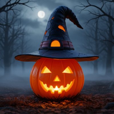 Pumpkin Witch Hat Lantern 3D Print Model Halloween Light Decor - 3D model önizlemesi