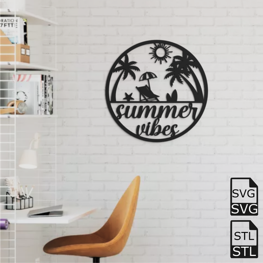 KS3Dprints-2D-Summer-Vibes.png Summer Vibes 2D Wall Art STL SVG