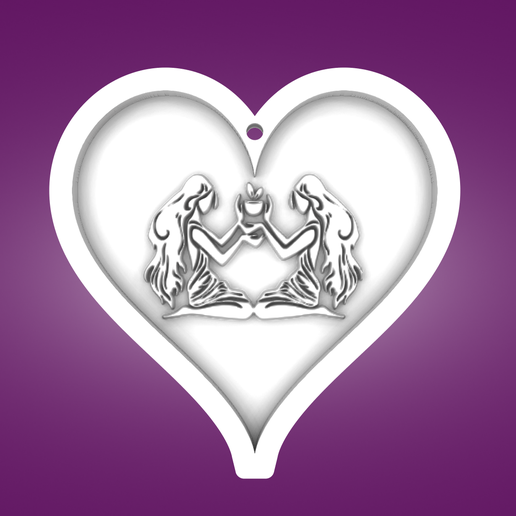 Key pendant, heart, Gemini 3D model