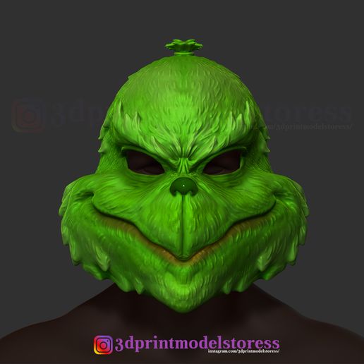 The_Grinch_Helmet_3D_Print_01.jpg Download file The Grinch Mask Christmas Costume Xmas Helmet Cosplay • 3D printing object, 3DPrintModelStoreSS