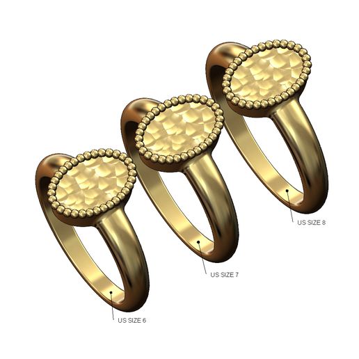 Oval hammered and beaded top fashion band US sizes 6 7 8 3D print model 3D model