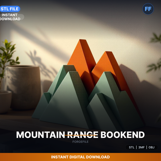 Mountain Range Silhouette Bookend, Nature Inspired, - 3D Printable STL File