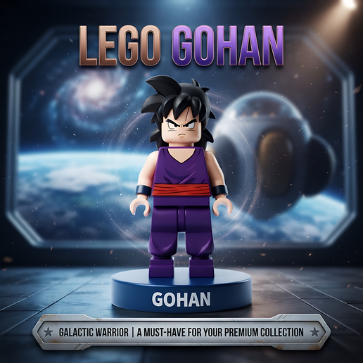 Gohan Lego Estilo Minifigura Galactic Warrior Dragon Ball Z Estatua Coleccionable Modelo 3D OBJ RAR