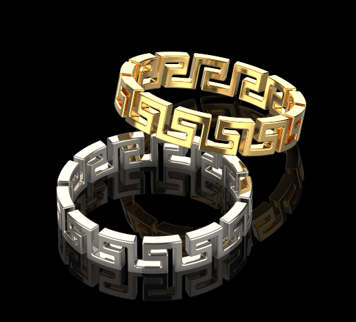 💍 versace ring Silver chunky greek keey band Gold Print