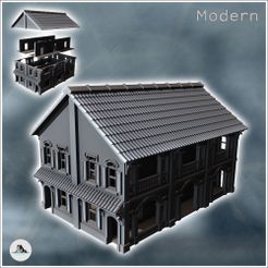 1-PREM.jpg STL file Colonial two-storey house with tiled roof (14) - Asian Asia Oriental Angkor Ninja Traditionnal RPG Mini・3D printable model to download