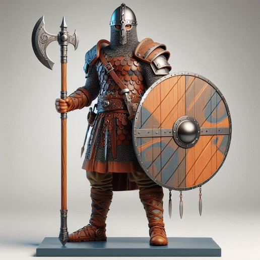 3674 Viking Warrior in Full Armor 3D Model, fantasy, knight, dragon, dog, character, monster, gothic, warrior, miniature, minimalist, magic, collectible, figurine, skull, skeleton, STL