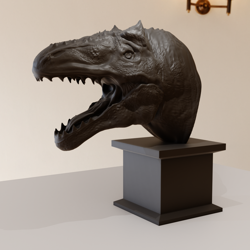 allosaurus roaring dinosaur head bust stl 3D model