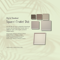 Cover-7.png Archivo STL Trinket Dish Square STL File - Digital Download -5 Tamaños- Homeware, Boho Modern Design・Modelo de impresora 3D para descargar