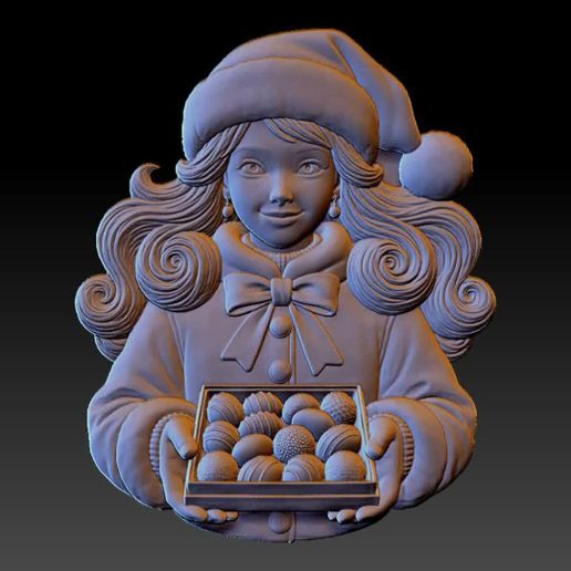 Festive Girl with Sweet Tray Relief STL | Deep & Shallow Set