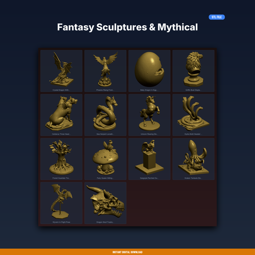 Fantasy Sculptures & Mythical Creatures Bundle - 14-Model STL Bundle