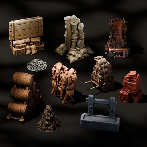 Medieval Market Square Scatter Terrain Pack | 28mm/32mm Heroic