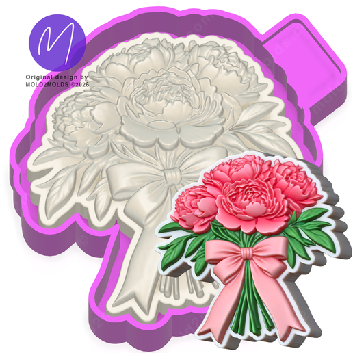 3D Peony Bouquet with Bow Freshie STL Mold Housing