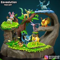 WT Tht we ee ' | . ( (@artistydeval5 | @artistfevils STL-Datei Eeveelutions Pokemon・3D-druckbares Modell zum Herunterladen