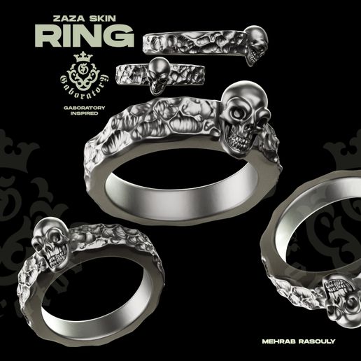 Gaboratory Zaza Skin Light Skull Ring – Gothic Biker Silver 3D Printable STL