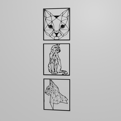 Gatos3.png Geometric Cats Triptych: Whimsical 3D Printable Wall Decor