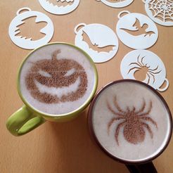 hallow-ste3.jpg Télécharger fichier STL Halloween 8 pochoirs à café pour biscuits et pâtisseries - citrouille, araignée, chauve-souris • Design à imprimer en 3D, KuzuriSan