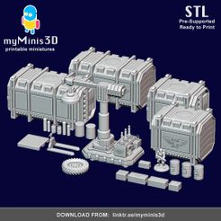 001_Terrain_1_Model.jpg Warhammer Terrain Set with Containers Crates and others Scifi Elements | 3D print models.