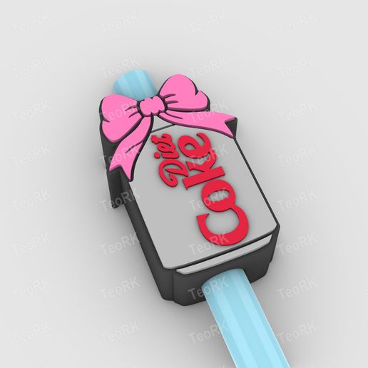 Straw Topper LIGHT COKE CAN WITH BOW Fits Standard & Stanley Straws | STL, 3MF pre-painted