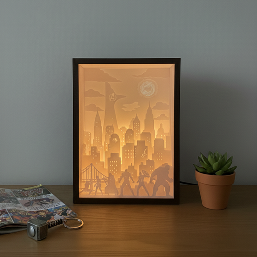 🦸 Avengers Shadow Box Light Box 3d Lamp・Free 3MF File for 3D