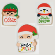 letreros-galletas_Mesa-de-trabajo-1.png Christmas Cookie Cutter with Stamp Santa Claus Penguin and Elf with Sign to place Text